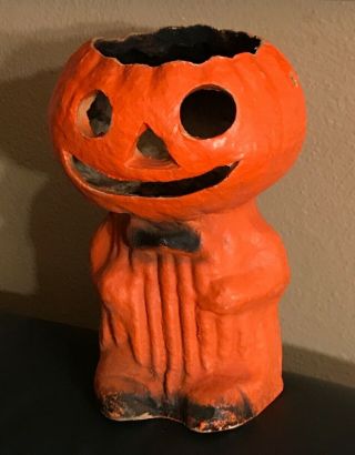 Rare Vintage Paper Mache Halloween Man Full Body Jack O Lantern Pumpkin