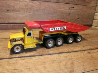 Vintage Rare 18 Wheeler Japan Western Hydraulic Dump Truck Tin Friction Toy