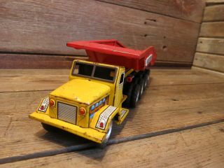 Vintage RARE 18 Wheeler Japan Western Hydraulic Dump Truck Tin Friction Toy 3