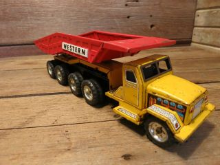 Vintage RARE 18 Wheeler Japan Western Hydraulic Dump Truck Tin Friction Toy 4
