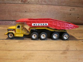 Vintage RARE 18 Wheeler Japan Western Hydraulic Dump Truck Tin Friction Toy 6