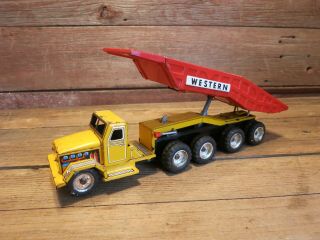 Vintage RARE 18 Wheeler Japan Western Hydraulic Dump Truck Tin Friction Toy 8