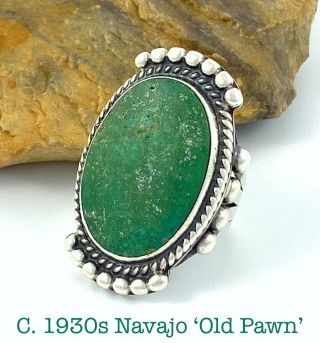 1 - 3/8 " Tall Vintage C1930s Navajo Sterling Silver Cerrillos Turquoise Ring Sz 7