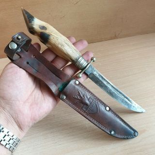 31 Old Vintage German Boot Hunting Knife,  Marked Rehwappen Solingen Leather She
