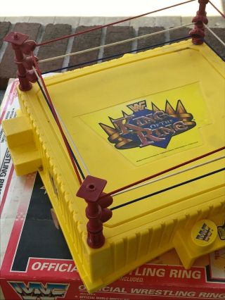 Vintage RARE WWF HASBRO YELLOW KING OF THE RING WRESTLING RING W/ Box,  Book 93 2