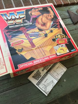 Vintage RARE WWF HASBRO YELLOW KING OF THE RING WRESTLING RING W/ Box,  Book 93 3