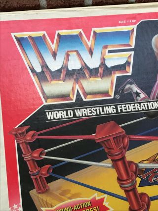 Vintage RARE WWF HASBRO YELLOW KING OF THE RING WRESTLING RING W/ Box,  Book 93 4