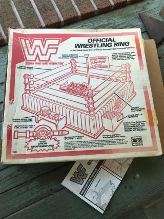 Vintage RARE WWF HASBRO YELLOW KING OF THE RING WRESTLING RING W/ Box,  Book 93 6