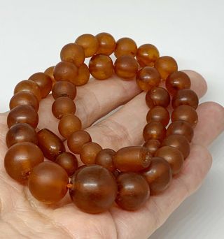 Vintage Natural Baltic Amber Honey/cognac Round Bead Ball Beads Necklace 17.  5