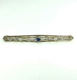 E Vtg Retro Mid Century Art Deco Blue Sapphire / Diamond Pin Pendant 14 Kt Gold