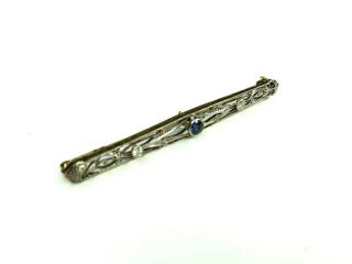 E Vtg Retro Mid Century Art Deco Blue Sapphire / Diamond Pin Pendant 14 Kt Gold 2