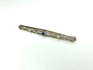 E Vtg Retro Mid Century Art Deco Blue Sapphire / Diamond Pin Pendant 14 Kt Gold 3