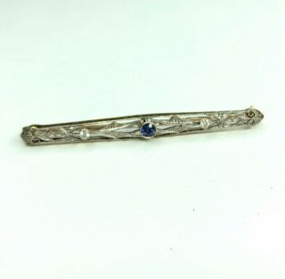 E Vtg Retro Mid Century Art Deco Blue Sapphire / Diamond Pin Pendant 14 Kt Gold 5