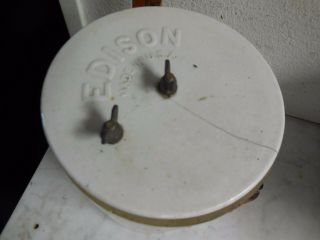 Vtg Antique Electric Thomas Edison Primary Battery Jar w/ Lid & Plate / Railroad 4