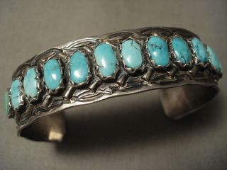 Remarkable Vintage Zuni Domed Turquoise Silver Bracelet