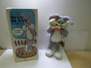 Vintage 1961 Mattel Bugs Bunny Talking Plush Doll Pull String Rubber Face W/box