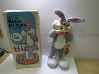 Vintage 1961 Mattel Bugs Bunny Talking Plush Doll Pull String Rubber Face w/Box 7