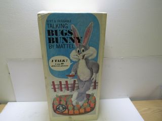 Vintage 1961 Mattel Bugs Bunny Talking Plush Doll Pull String Rubber Face w/Box 8