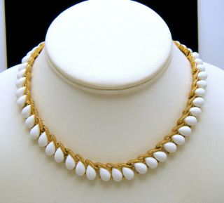Crown Trifari Vintage Necklace 1960s White Lucite Tears Choker Gold Tone
