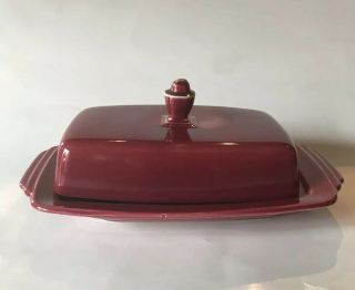 Vintage Homer Laughlin Harlequin Covered Butter Dish - Maroon