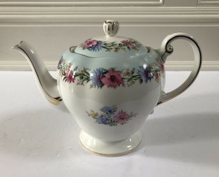 Vintage Eb Foley Teapot Pretty Floral Cornflower Blue Pattern Bone China England