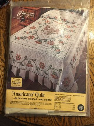 Vintage Paragon Americana Cross Stitch & Quilt Kit (01189) Vtg Full Sz Eagle