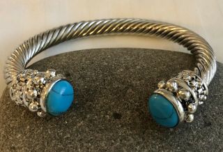 Vintage Sterling Silver Cuff Bracelet Turquoise Heavy