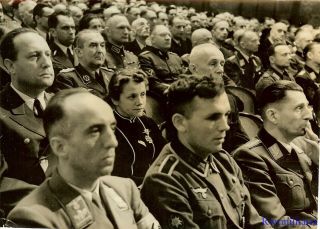 Press Photo: Rare Decorated German Woman Seated At Ceremony W/ Veteran Officers