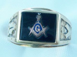 Vintage Masonic Mason Black Onyx 10 K Gold Ring Size 11 - 7 Grams