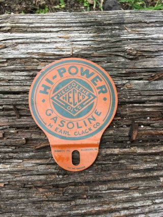 Vintage Hi - Power Gasoline Heccolene Oil Advertising Tin License Plate Topper