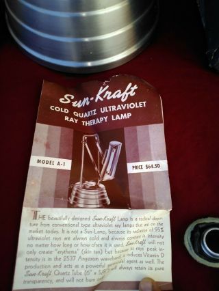 Vintage Sun - Kraft Model A - 1 Cold Quartz Ultraviolet Ray Therapy UV Lamp w/ case 5