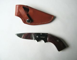 Vintage Kershaw 22cal Pistol Type Folding Pocket Knife W/ Leather Sheath Exc,  Con