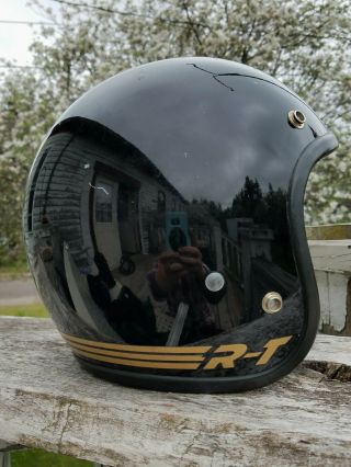Vtg Bell Rt Motorcycle Helmet Bobber Black Open Face Sz 7 1/4 1981