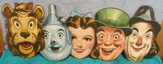 Vtg Wizard Of Oz Par - T Paper Masks 5 Masks All W/rubber Bands Collect