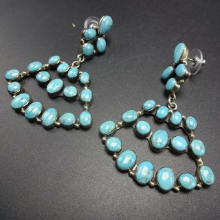 Vintage Navajo Sterling Silver & Turquoise Cluster Dangle Chandelier Earrings