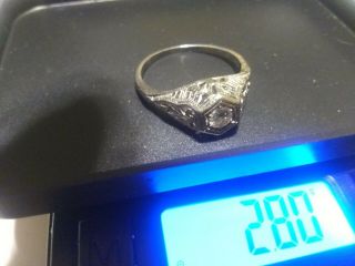 Vintage 18 Kt White Gold Ring 2.  8 Gram W/ 5 Pt Diamond Size 7