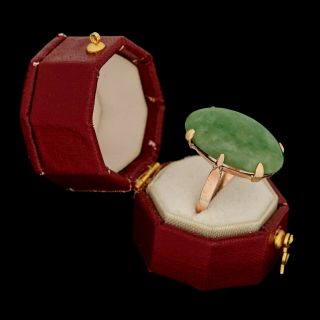 Antique Vintage Deco 9k 10k Gold Chinese Imperial Jadeite Jade Band Ring Sz 5.  5