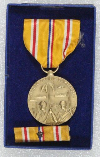 Us Military Medal: Asiatic - Pacific Campaign In Wwii Era Box W/ribbon Bar