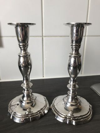 Antique Pair Vintage Silver Plated Heavy Candlesticks Candle Holders