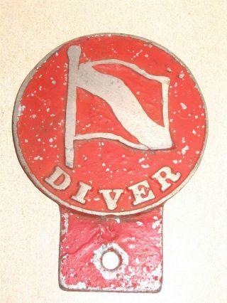 Scuba Diver Vintage License Plate Frame Topper Rare W Embossed Diver Down Flag