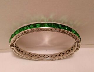 Vintage Sterling Silver Square Emerald Green Stone Art Deco Bangle Bracelet 3