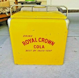 Vtg 50s Rc Royal Crown Cola Picnic Cooler Embossed Metal Sign Soda Advertisement