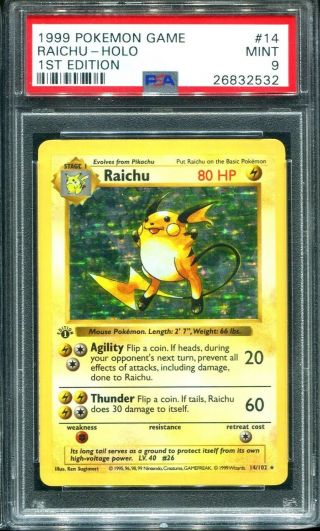 1999 Pokemon Base Set Shadowless 1st Edition Raichu Psa 9 Holo Rare