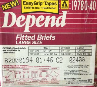 1 case - Vintage Depend size large - Green Plastic Backed - 36 Diapers - 1990 2