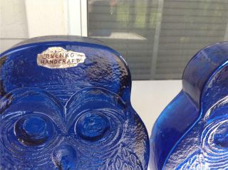 Set of 2 Vintage MCM Cobalt Blue Glass Blenko Owl Bookends By Joel Meyers 4