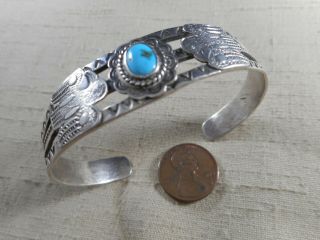 Fred Harvey Era Navajo Silver & Turquoise Bracelet With Thunderbird Designs