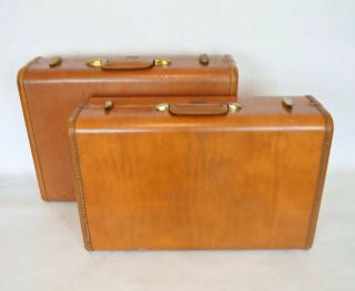 Vintage Hardshell Suitcases Set Samsonite Shwayder Bros Brown Honey Style 4621