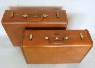 Vintage Hardshell Suitcases Set Samsonite Shwayder Bros Brown Honey Style 4621 3