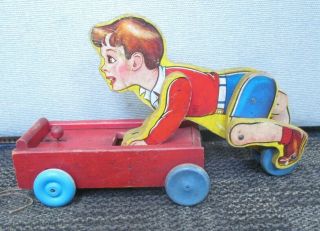 Vintage Fisher Price No.  140 Coaster Boy Wood Pull Toy
