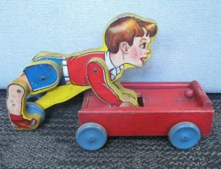 Vintage FISHER PRICE No.  140 COASTER BOY WOOD PULL TOY 5